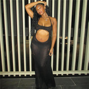 Backless Hollow Out Knitted Maxi Dress