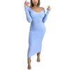 V-Neck Long Sleeve Knitted Sweater Dress