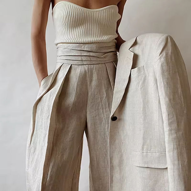 Strapless Linen Pants Suit