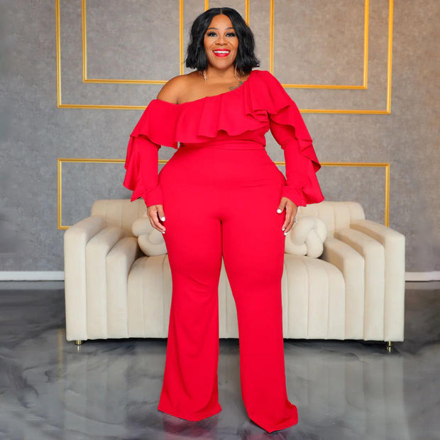 Plus Size Ruffle Off-Shoulder Tube Top Jumpsuit