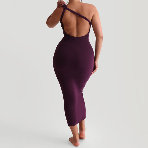 Plus Size Sexy Ribbed Lounge One Shoulder Dress