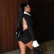 V-Neck Hollow Back Playsuit