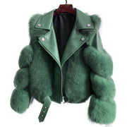 Sheepskin Leather Fox Fur Coat