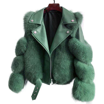 Sheepskin Leather Fox Fur Coat