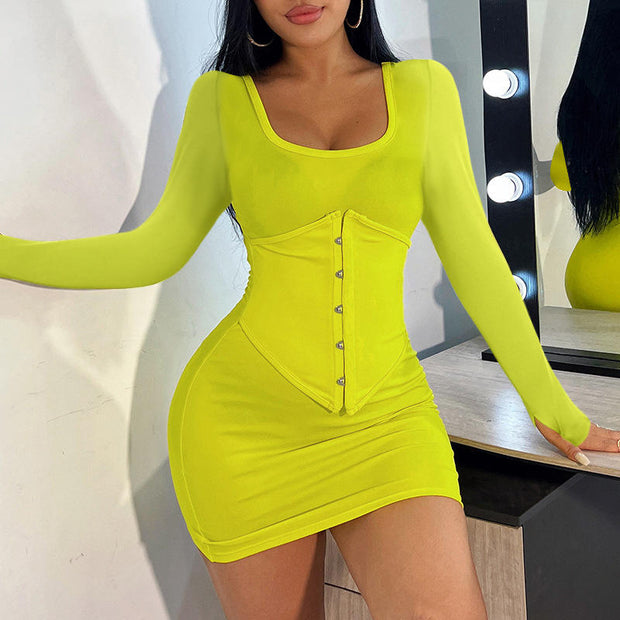 Bodycon Corset Long Sleeve Mini Dress