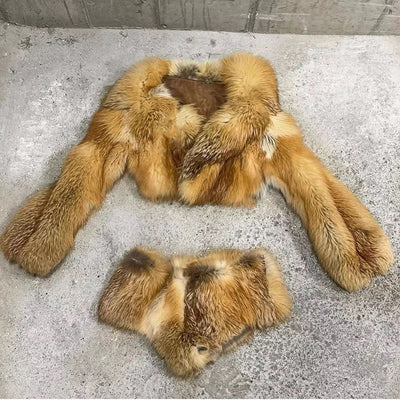 Fox Fur Coat Shorts One Set