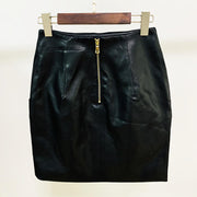 Plus Size PU Leather Button Skirt