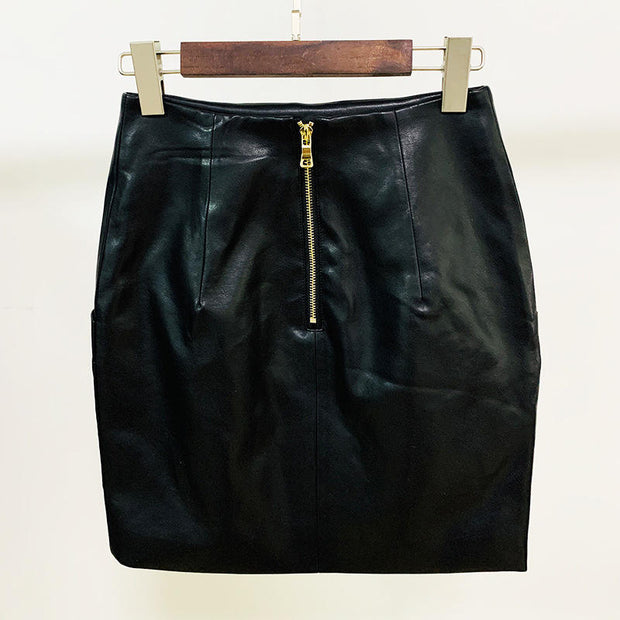 Plus Size PU Leather Button Skirt