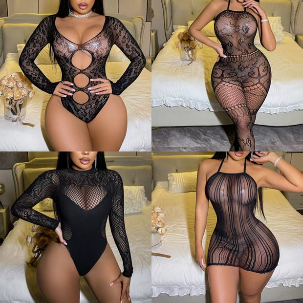 Transparent Fishnet Full-Body Bodysuit