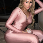 Glossy Two-Piece Tee Pants Set