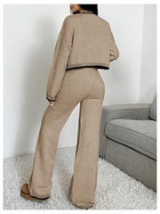 Long Sleeve Zipper Sweater Knit Set