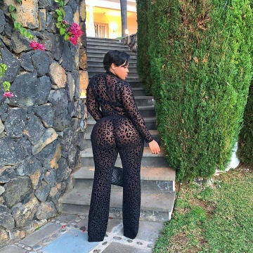 Plus Size Leopard Mesh Jumpsuit
