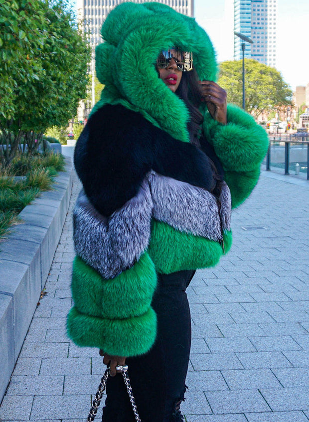 Fluffy Hooded Cropped Fur Coat