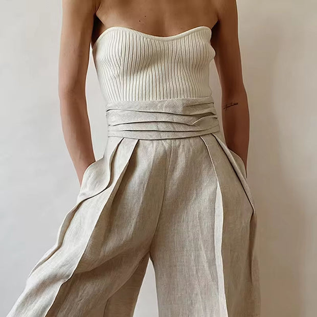 Strapless Linen Pants Suit