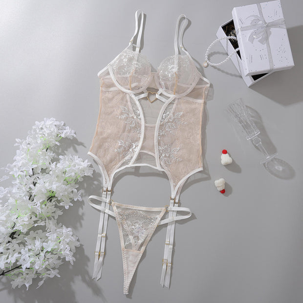 Heart Floral Embroidery Lingerie