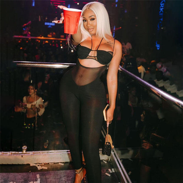 Mesh Patchwork One Piece Jumpsuit