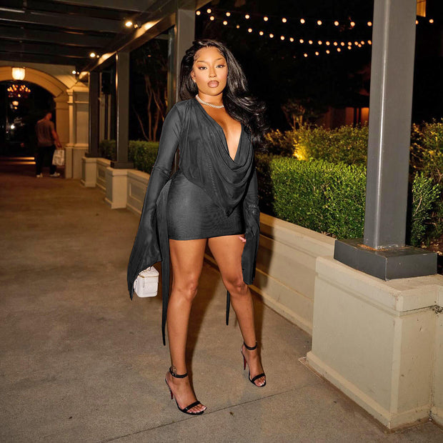 Mesh Deep V-Neck Dress