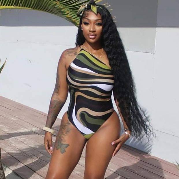 Stripes Print Halter Boutique Bodysuit