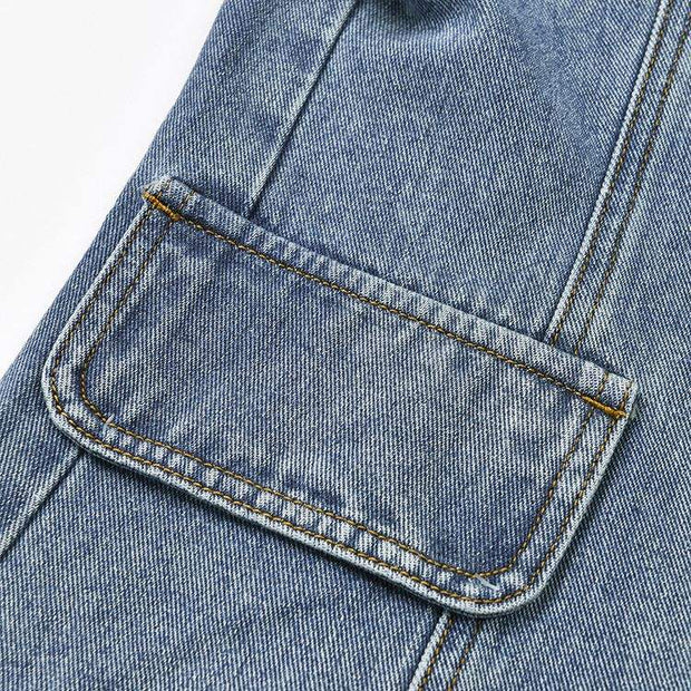 One-Shoulder Denim Lapel Jacket