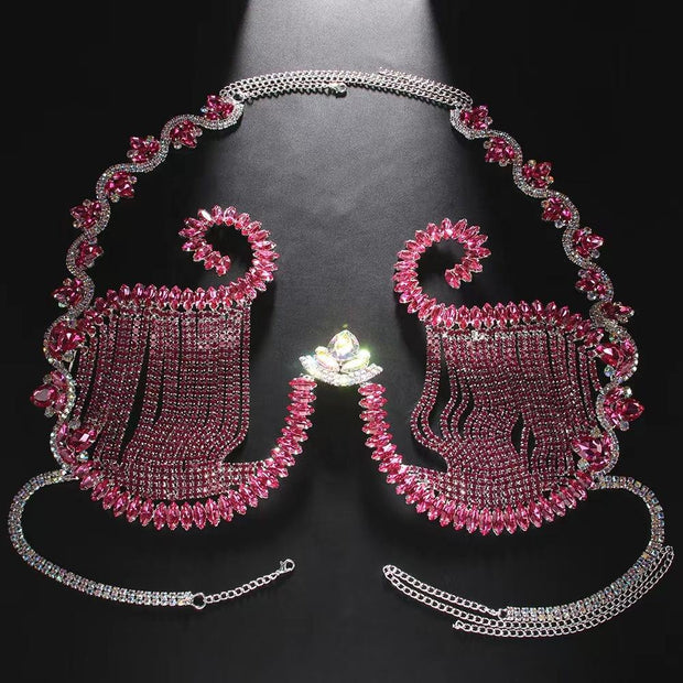 Rhinestone Silver Chest Chain