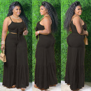 Plus Size Striped Crop Top Pants 2 Piece Set