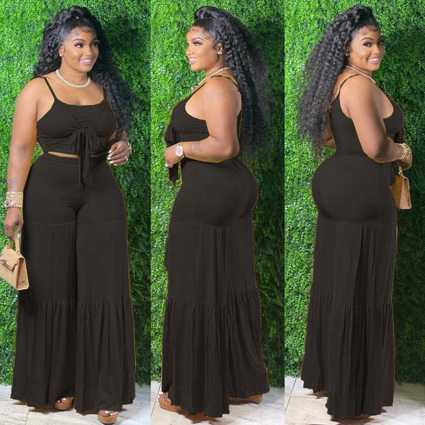 Plus Size Striped Crop Top Pants 2 Piece Set