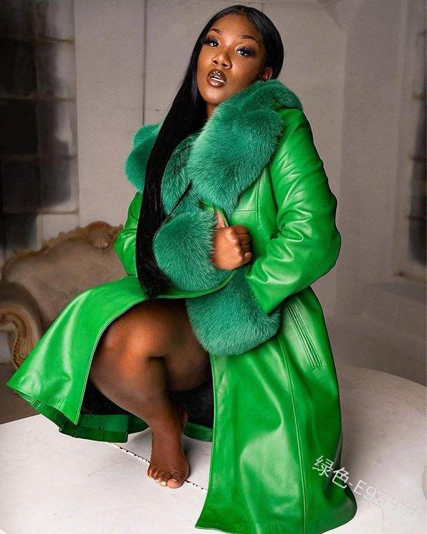 Wool PU Splicing Faux Fur Coat