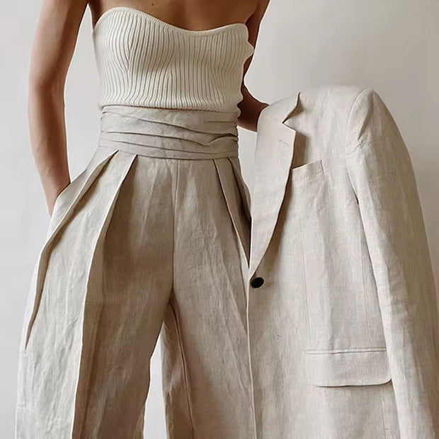 Strapless Linen Pants Suit