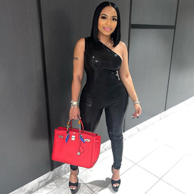 Silver PU Leather Jumpsuit