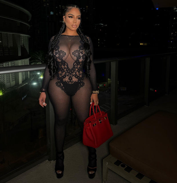 Knitted Mesh Bodycon Jumpsuit