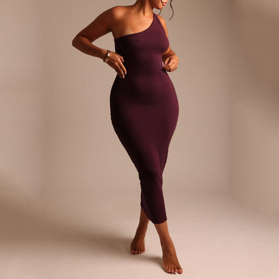 Plus Size Sexy Ribbed Lounge One Shoulder Dress