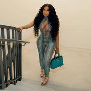 Sleeveless Snake Pattern Slim Jumpsuit