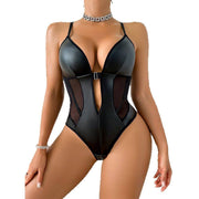 PU Leather Erotic Bodysuit Lingerie