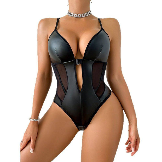 PU Leather Erotic Bodysuit Lingerie