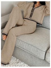 Long Sleeve Zipper Sweater Knit Set
