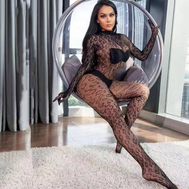 Sheer Fishnet Crotchless Bodysuit