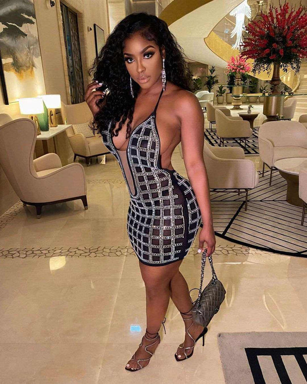 Women’s Sleeveless Crystal Diamond Evening Dress