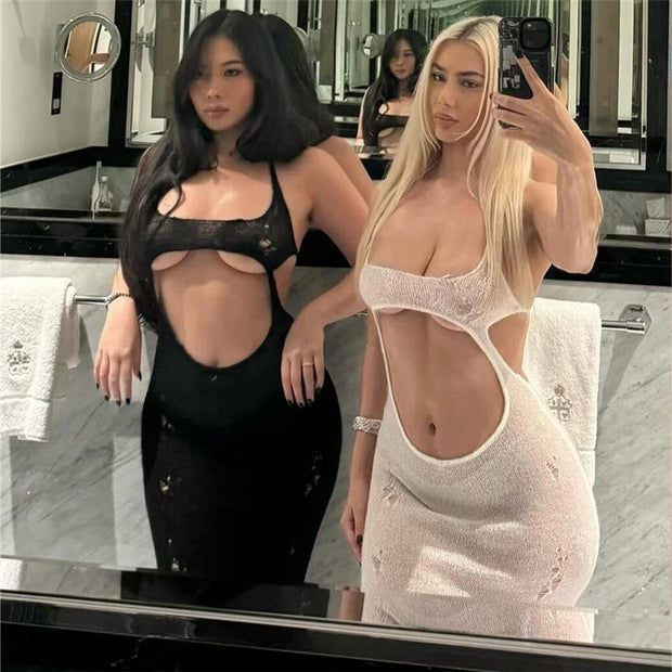 Backless Hollow Out Knitted Maxi Dress