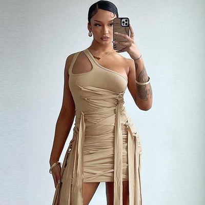 One Shoulder Hollow Out Bandage Mini Dress