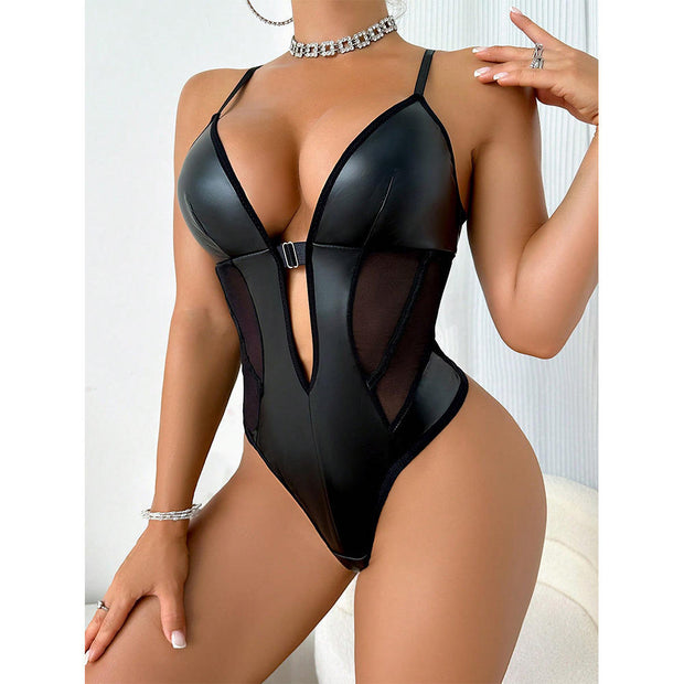 PU Leather Erotic Bodysuit Lingerie