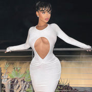 Hollow Out Slim Pleated Maxi Dress