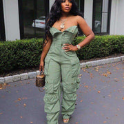 Plus Size Denim Cargo Jumpsuit