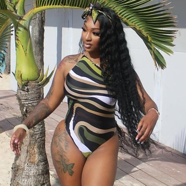 Stripes Print Halter Boutique Bodysuit