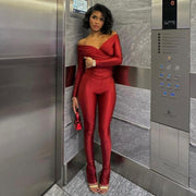 Glossy Two-Piece Tee Pants Set