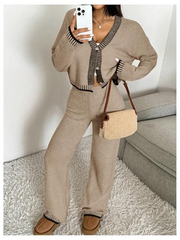 Long Sleeve Zipper Sweater Knit Set