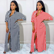Elegant Half Sleeve Striped Knitted Maxi Dress