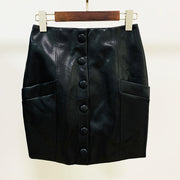 Plus Size PU Leather Button Skirt