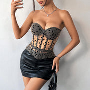 Pink Mesh Perspective Fishbone Waist Wrap Corset