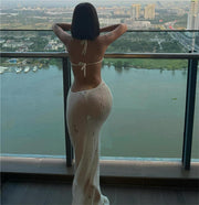 Backless Hollow Out Knitted Maxi Dress