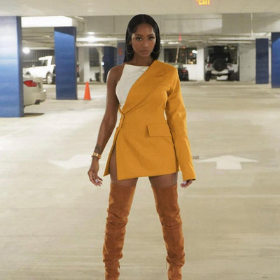 One-Shoulder Belted Long Coat